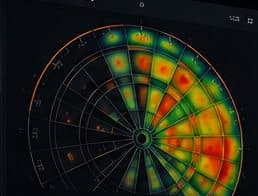 Heatmap eines Dartboards mit farbig hervorgehobenen Trefferzonen