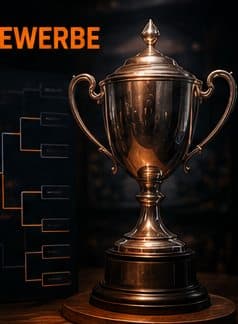 Pokal vor einem Turnierbaum