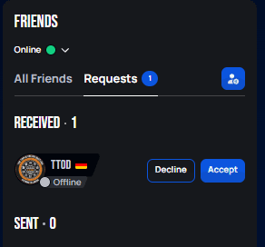 Autodarts: die offene Anfrage der Liga unter „Requests“, mit „Accept“