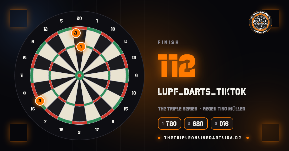 Scheibe mit den Darts des 112er-Finishs von lupf_darts_tiktok