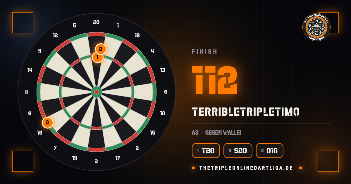 Scheibe mit den Darts des 112er-Finishs von TerribleTripleTimo