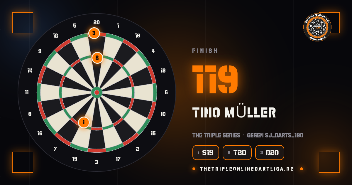 Scheibe mit den Darts des 119er-Finishs von Tino Müller